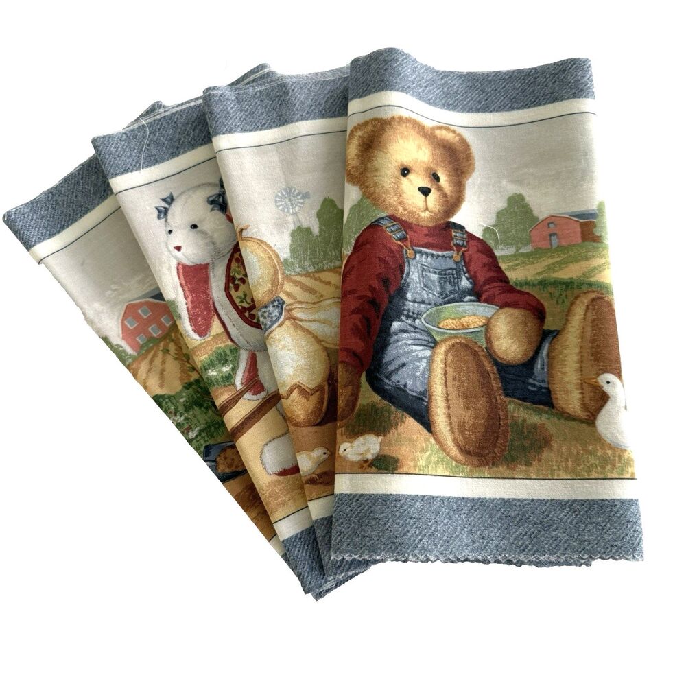 Daisy Kingdom Blue Jean Teddy Bear Tractor Barn Farm Quilt Fabric Lot of 4pcs